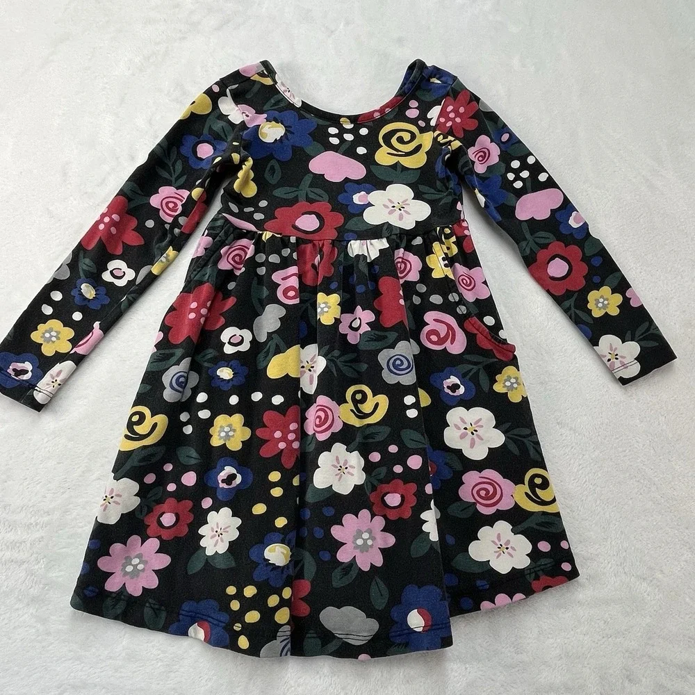 Hanna Andersson A-Line Pocket Dress Toddler Girls 4 Floral Long Sleeve Cotton